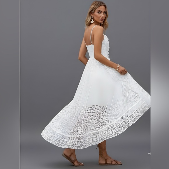 White  Boho Guipure Lace Insert Tassel Detail Cami Dress - Picture 3 of 10